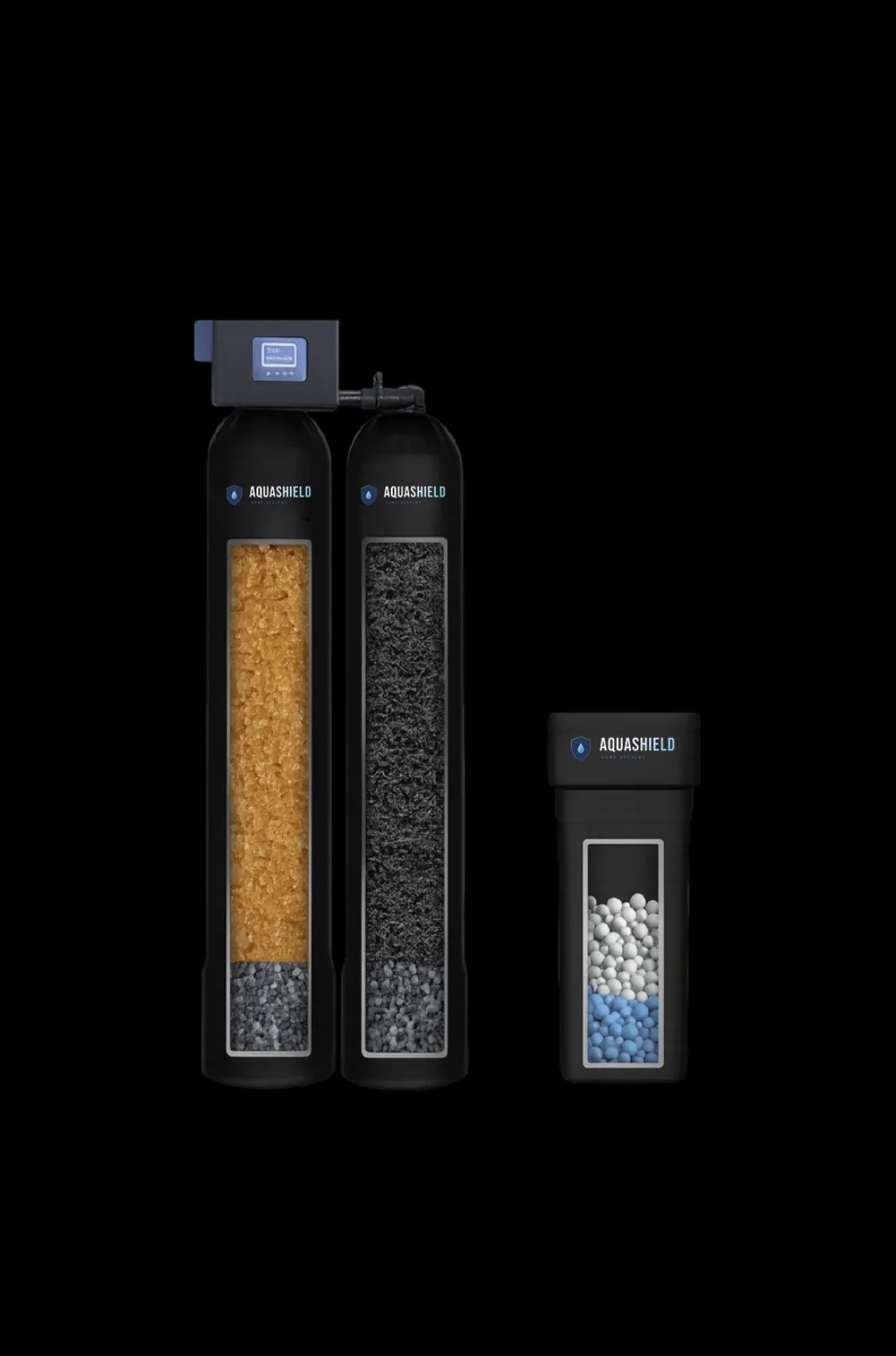 AquaShield dual-tank water filtration system with digital controls and polishing filter AquaShield dual-tank water filtration system with digital controls and polishing filter